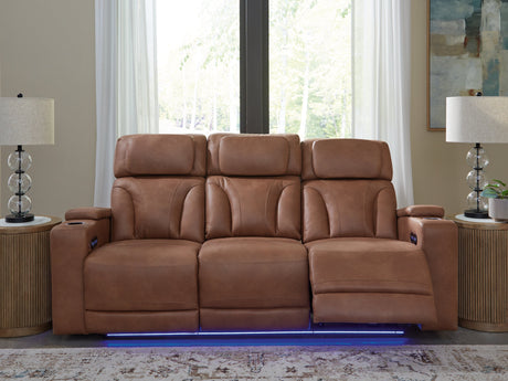 Clean-Slate Caramel Dual Power Reclining Sofa by Ashley at Eve Furniture