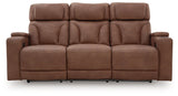 Clean-Slate Caramel Dual Power Reclining Sofa by Ashley at Eve Furniture