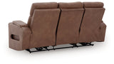 Clean-Slate Caramel Dual Power Reclining Sofa by Ashley at Eve Furniture