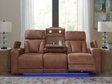 Clean-Slate Caramel Dual Power Reclining Sofa by Ashley at Eve Furniture