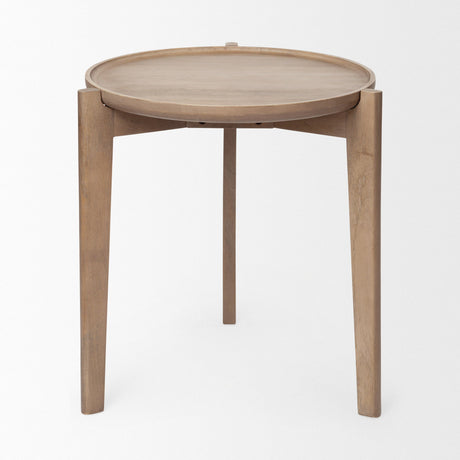 Cleaver I Round Top Brown Solid Wood Accent Table by Mercana at Eve Furniture