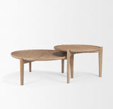 Cleaver (Set of 2) & Round Brown Solid Wood Nesting Coffee Tables by Mercana at Eve Furniture