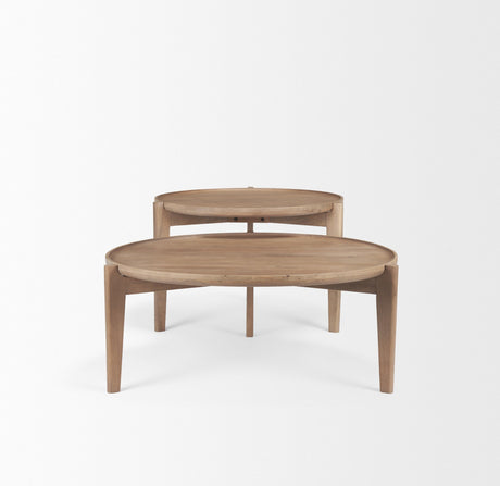 Cleaver (Set of 2) & Round Brown Solid Wood Nesting Coffee Tables by Mercana at Eve Furniture