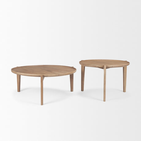 Cleaver (Set of 2) & Round Brown Solid Wood Nesting Coffee Tables by Mercana at Eve Furniture