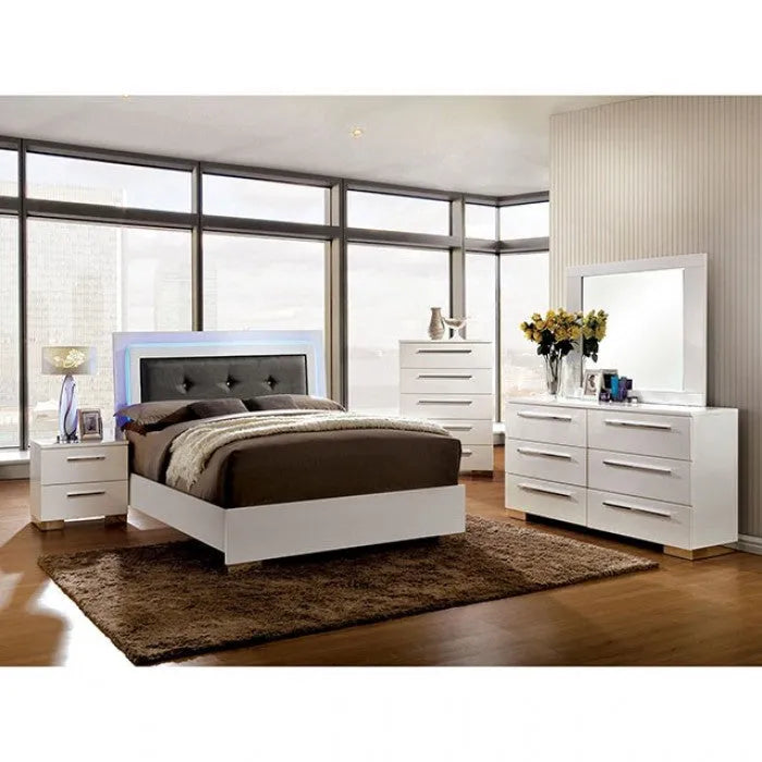 Clementine Glossy White 5-Piece Queen Bedroom Set by Furniture of America at Eve Furniture