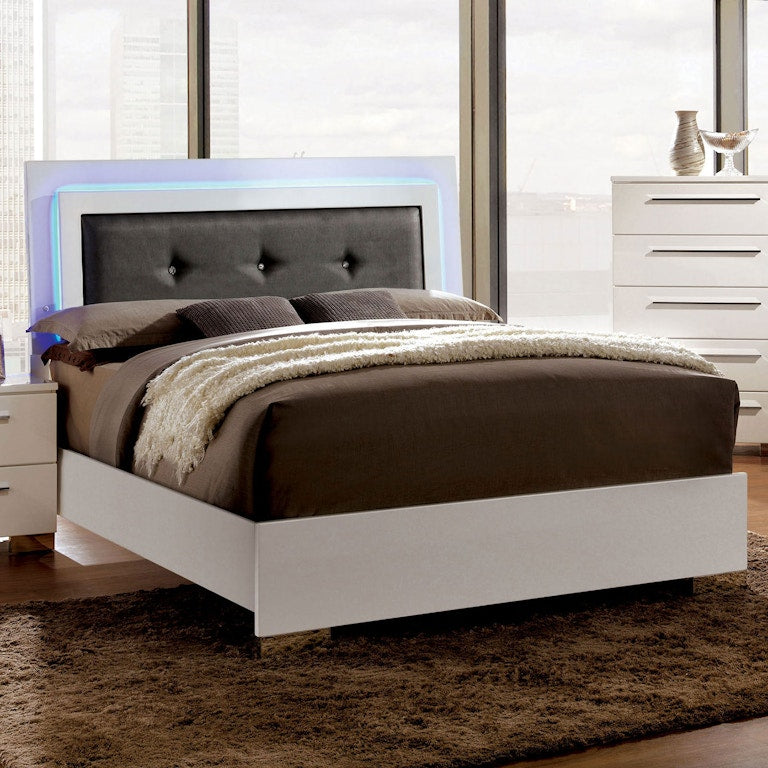 Clementine Glossy White LED Queen Bed by Furniture of America at Eve Furniture