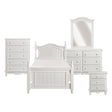 Clementine White Twin Bed, Nightstand, Dresser, Mirror and Chest by Homelegance at Eve Furniture