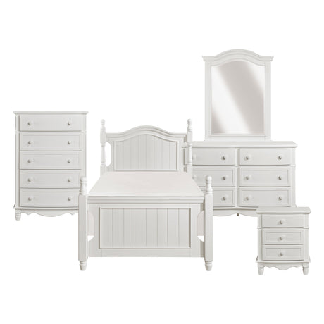 Clementine White Twin Bed, Nightstand, Dresser, Mirror and Chest by Homelegance at Eve Furniture