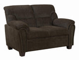 Clemintine Upholstered Loveseat with Nailhead Trim Brown