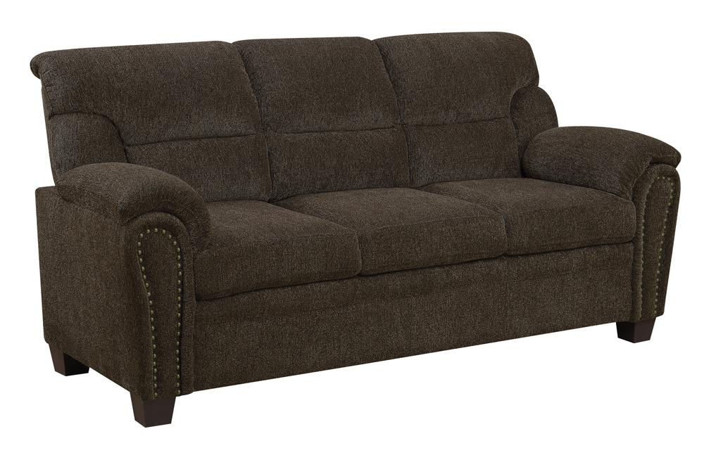 Clemintine Upholstered Sofa with Nailhead Trim Brown