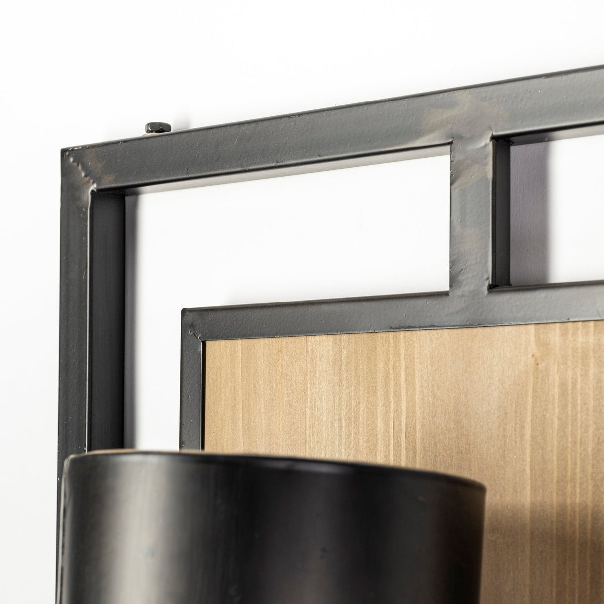 Cleo Black Metal and Wood Rectangular Wall Sconce by Mercana at Eve Furniture