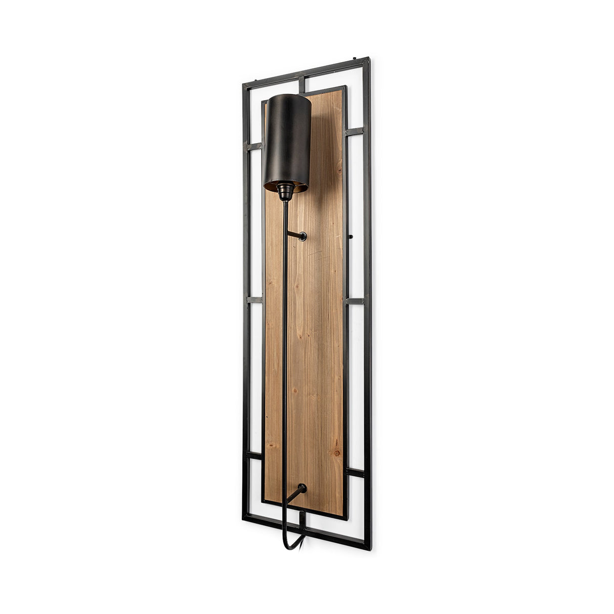 Cleo Black Metal and Wood Rectangular Wall Sconce by Mercana at Eve Furniture