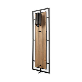 Cleo Black Metal and Wood Rectangular Wall Sconce by Mercana at Eve Furniture