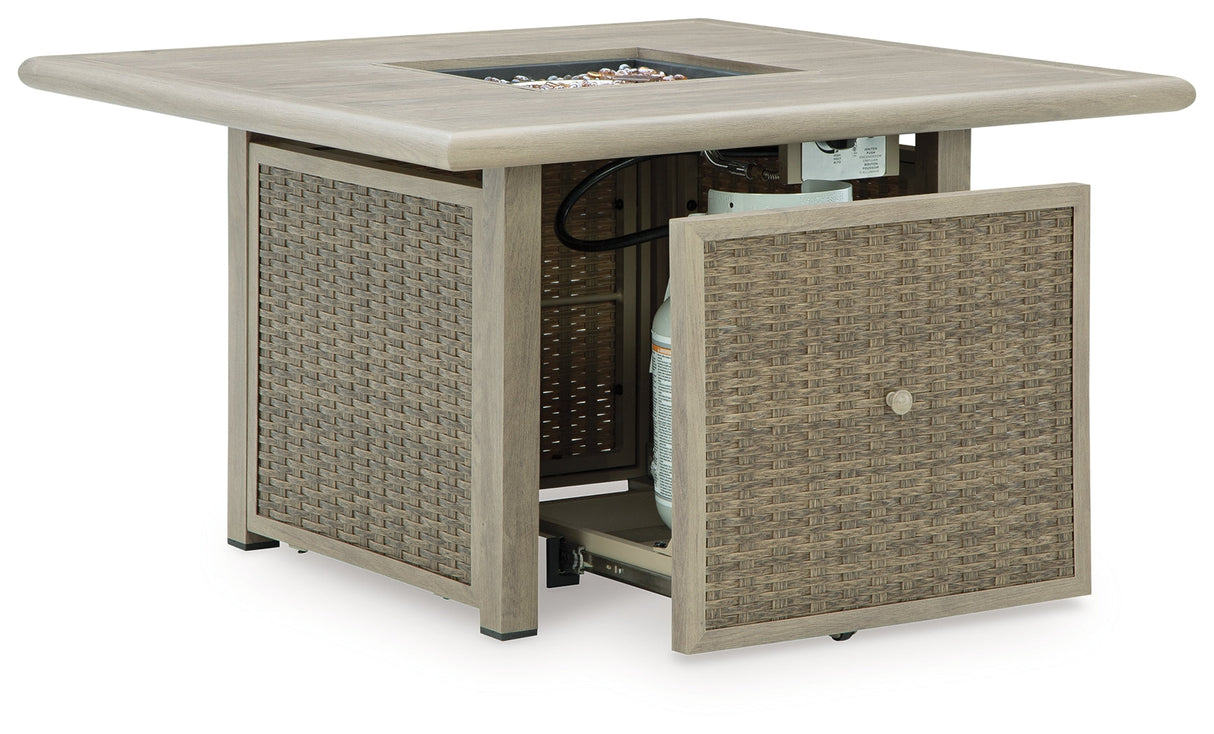 Cliff Trails Beige Fire Pit Table by Ashley at Eve Furniture