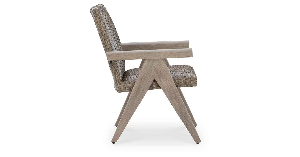 Cliff Trails Beige Outdoor Arm Chair by Ashley at Eve Furniture