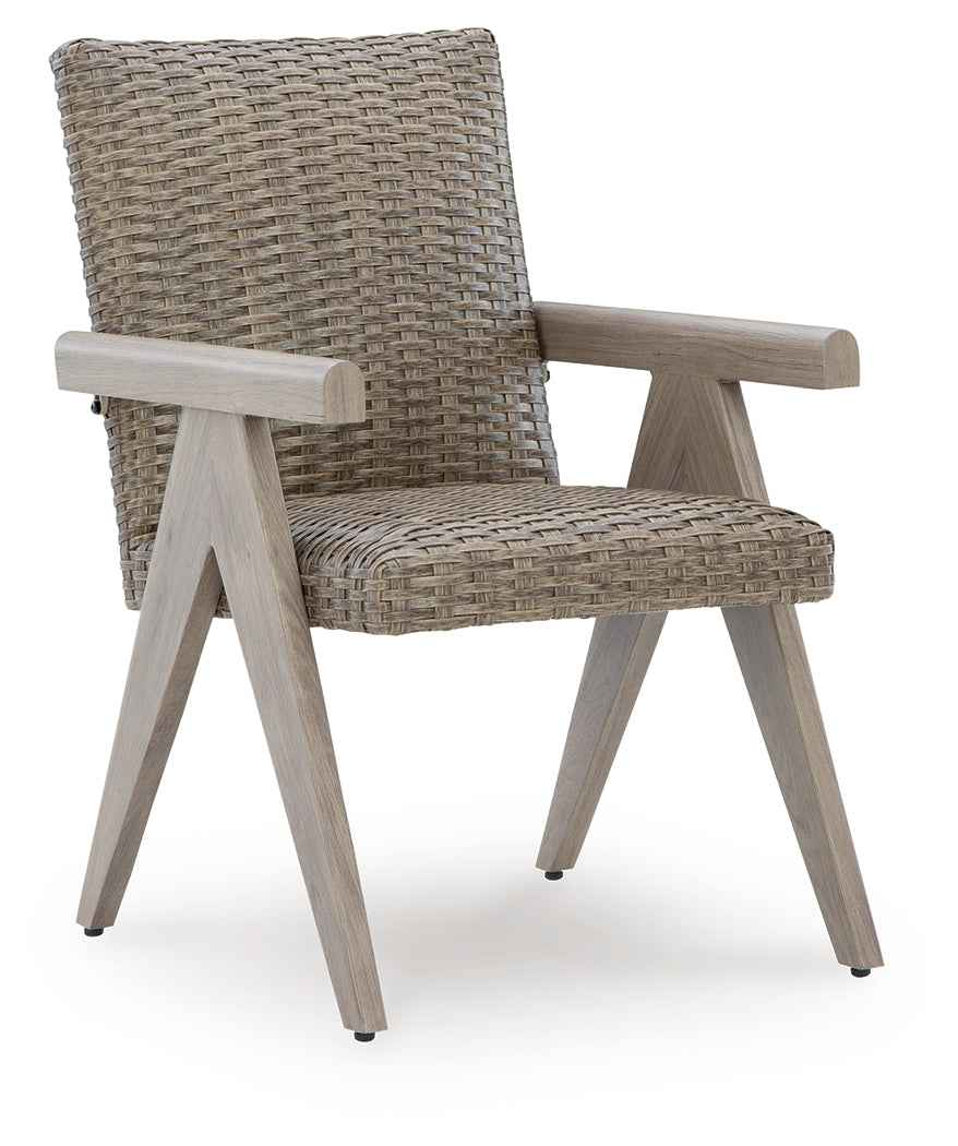 Cliff Trails Beige Outdoor Arm Chair by Ashley at Eve Furniture