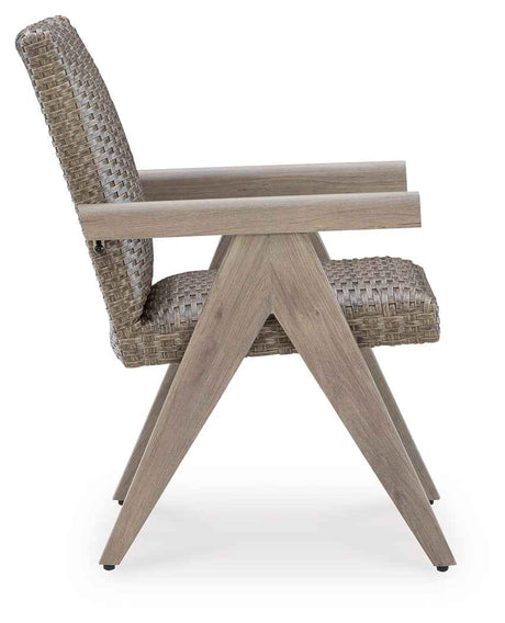 Cliff Trails Beige Outdoor Arm Chair by Ashley at Eve Furniture