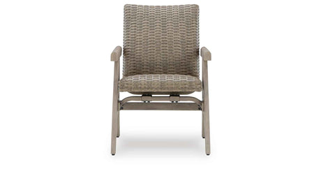 Cliff Trails Beige Outdoor Dining Table and 4 Arm Chairs by Ashley at Eve Furniture