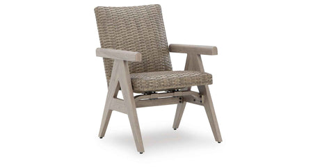 Cliff Trails Beige Outdoor Dining Table and 4 Arm Chairs by Ashley at Eve Furniture