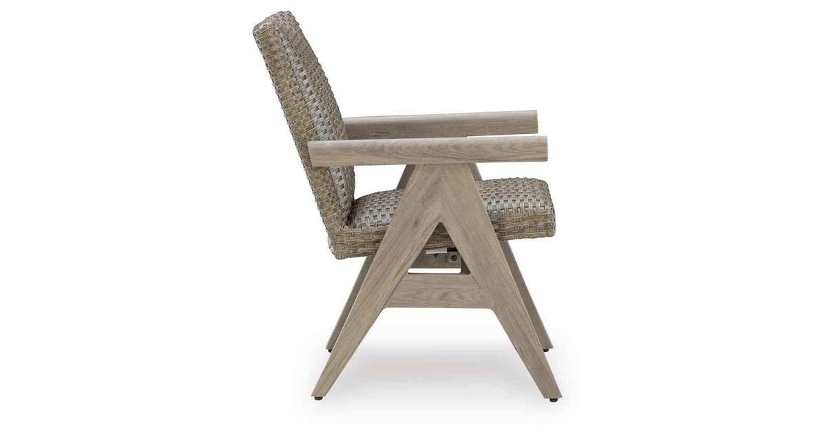 Cliff Trails Beige Outdoor Dining Table and 4 Arm Chairs by Ashley at Eve Furniture
