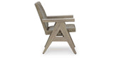 Cliff Trails Beige Outdoor Dining Table and 4 Arm Chairs by Ashley at Eve Furniture