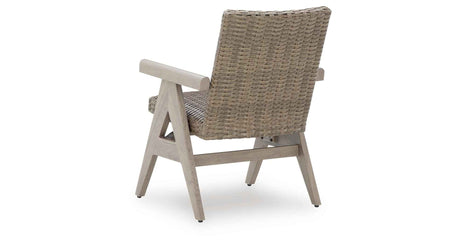Cliff Trails Beige Outdoor Dining Table and 4 Arm Chairs by Ashley at Eve Furniture