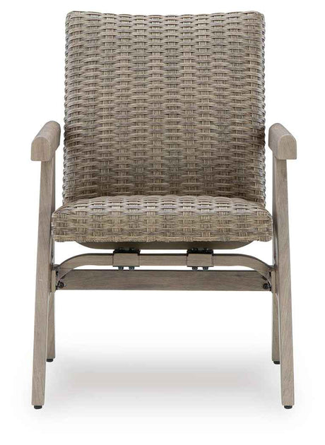 Cliff Trails Beige Outdoor Dining Table and 4 Arm Chairs by Ashley at Eve Furniture