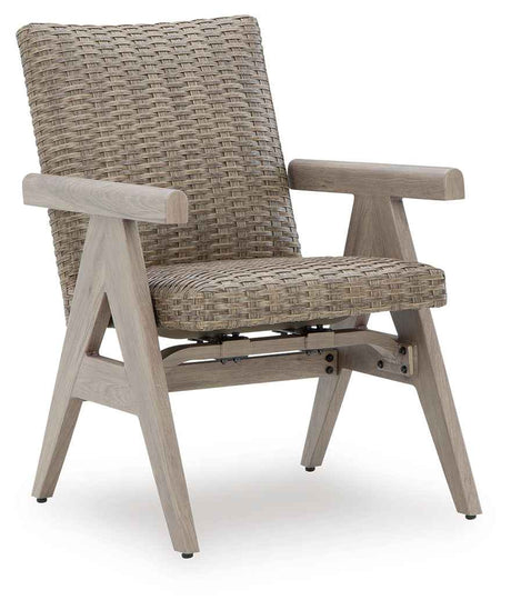 Cliff Trails Beige Outdoor Dining Table and 4 Arm Chairs by Ashley at Eve Furniture