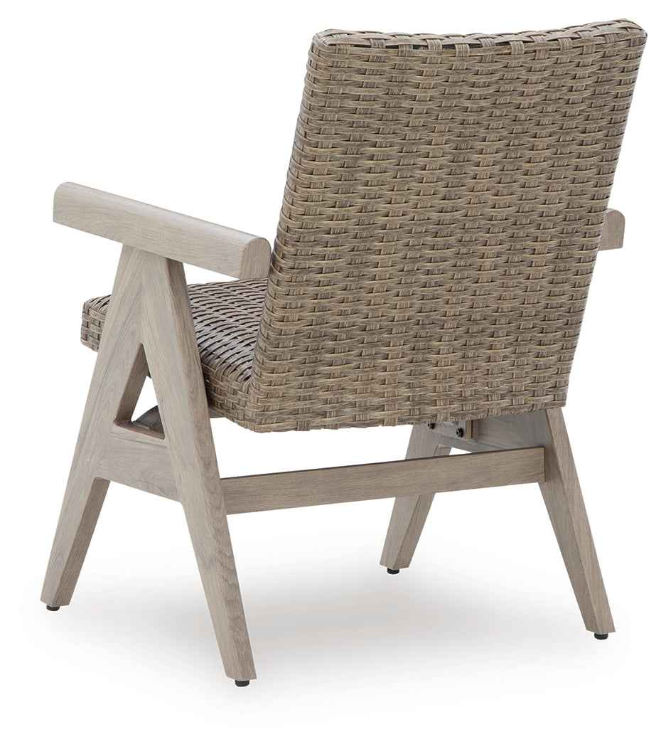 Cliff Trails Beige Outdoor Dining Table and 4 Arm Chairs by Ashley at Eve Furniture