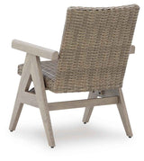 Cliff Trails Beige Outdoor Dining Table and 4 Arm Chairs by Ashley at Eve Furniture