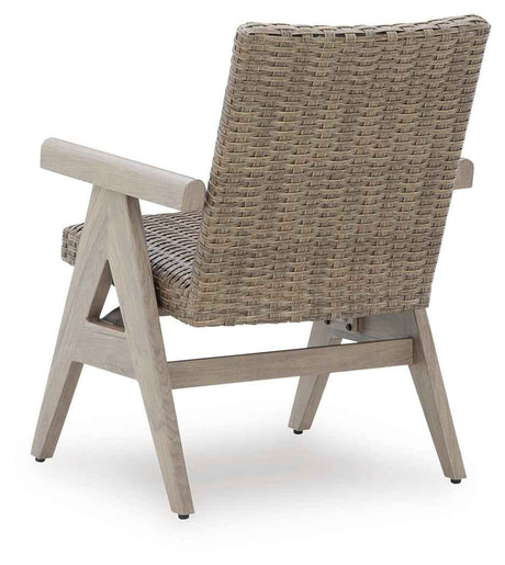 Cliff Trails Beige Outdoor Dining Table and 4 Arm Chairs by Ashley at Eve Furniture