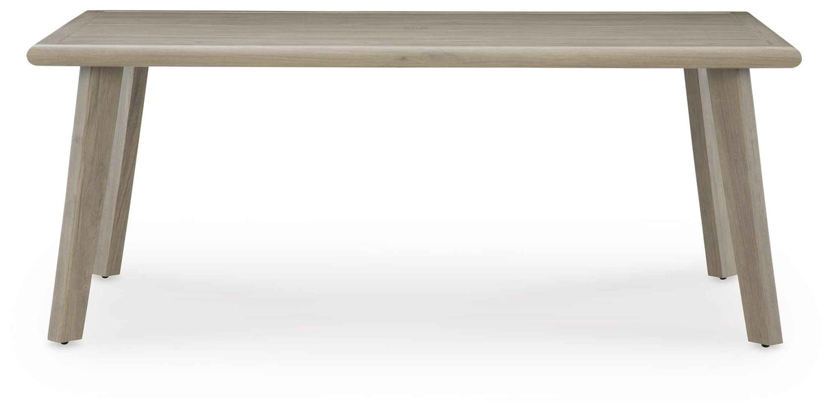 Cliff Trails Beige Outdoor Dining Table and 4 Arm Chairs by Ashley at Eve Furniture