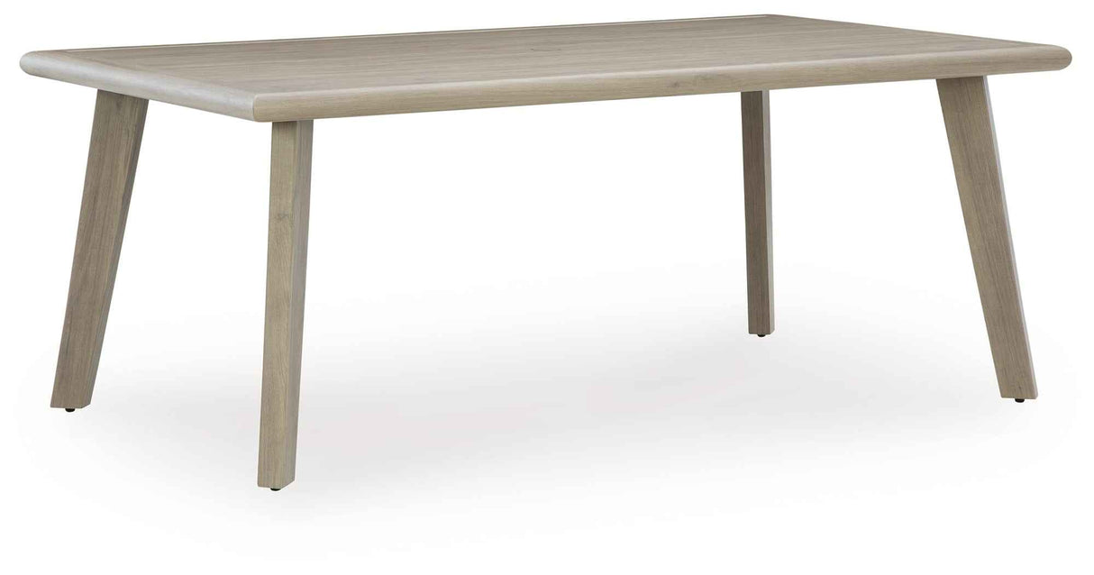 Cliff Trails Beige Outdoor Dining Table and 4 Arm Chairs by Ashley at Eve Furniture