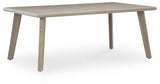 Cliff Trails Beige Outdoor Dining Table and 4 Arm Chairs by Ashley at Eve Furniture