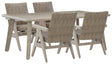 Cliff Trails Beige Outdoor Dining Table and 4 Arm Chairs by Ashley at Eve Furniture