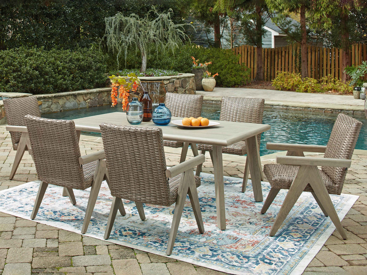 Cliff Trails Beige Outdoor Dining Table and 6 Chairs by Ashley at Eve Furniture