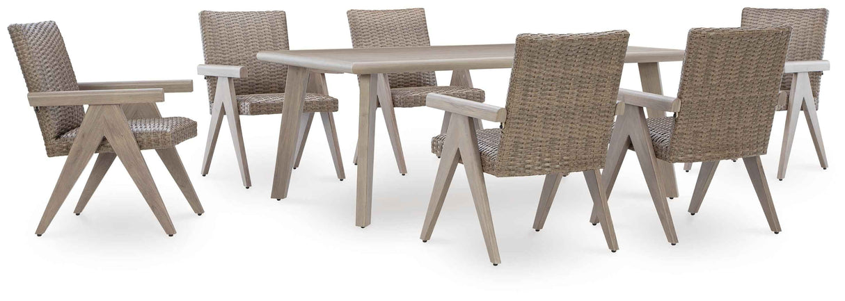 Cliff Trails Beige Outdoor Dining Table and 6 Chairs by Ashley at Eve Furniture
