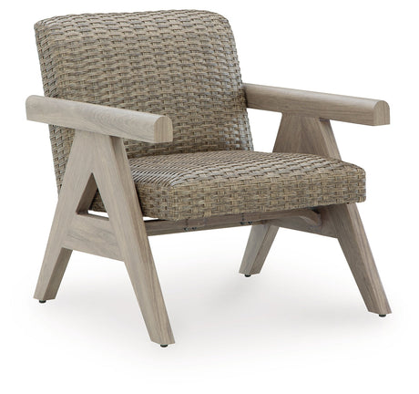 Cliff Trails Beige Outdoor Rocking Lounge Chair by Ashley at Eve Furniture