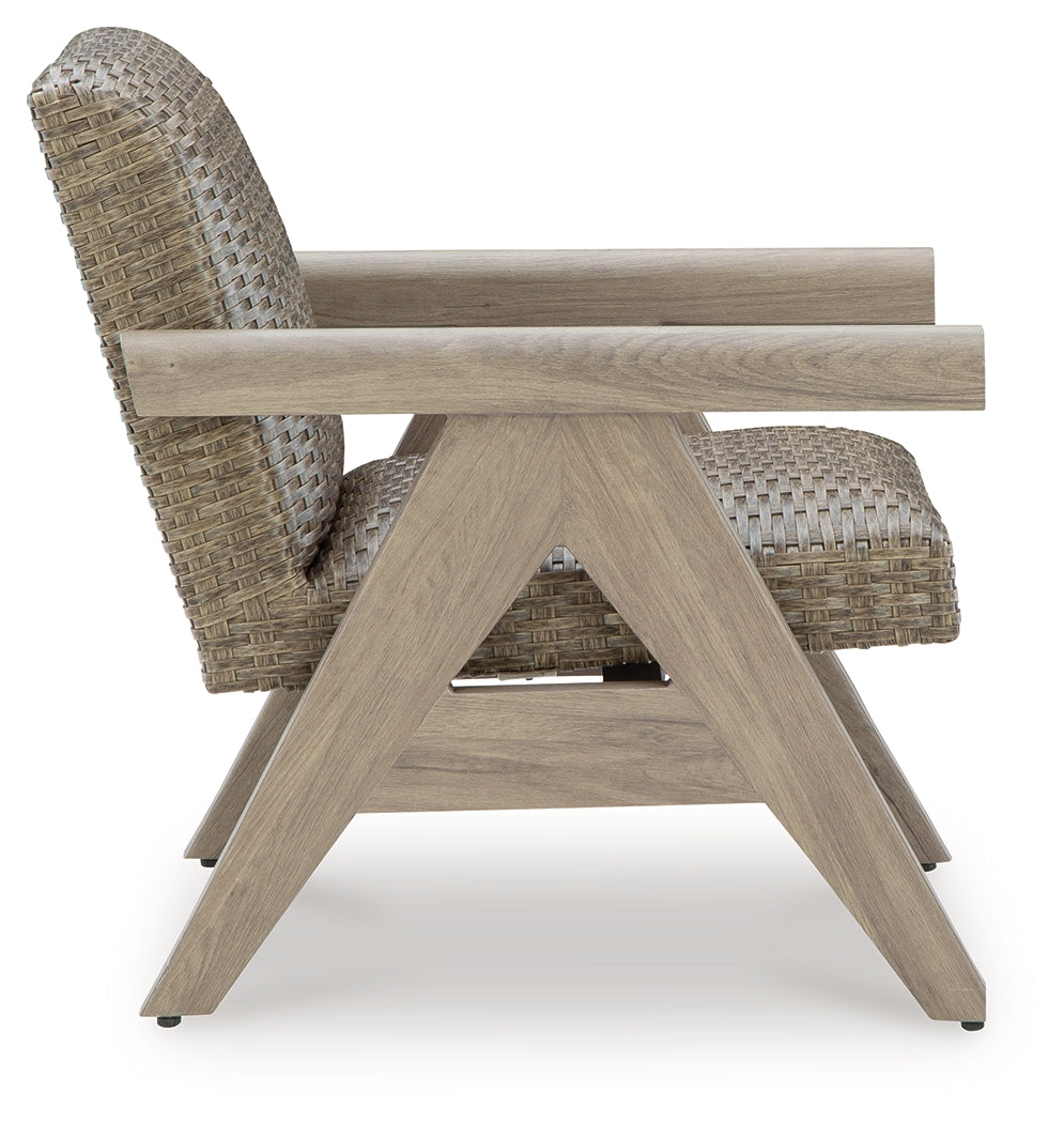 Cliff Trails Beige Outdoor Rocking Lounge Chair by Ashley at Eve Furniture