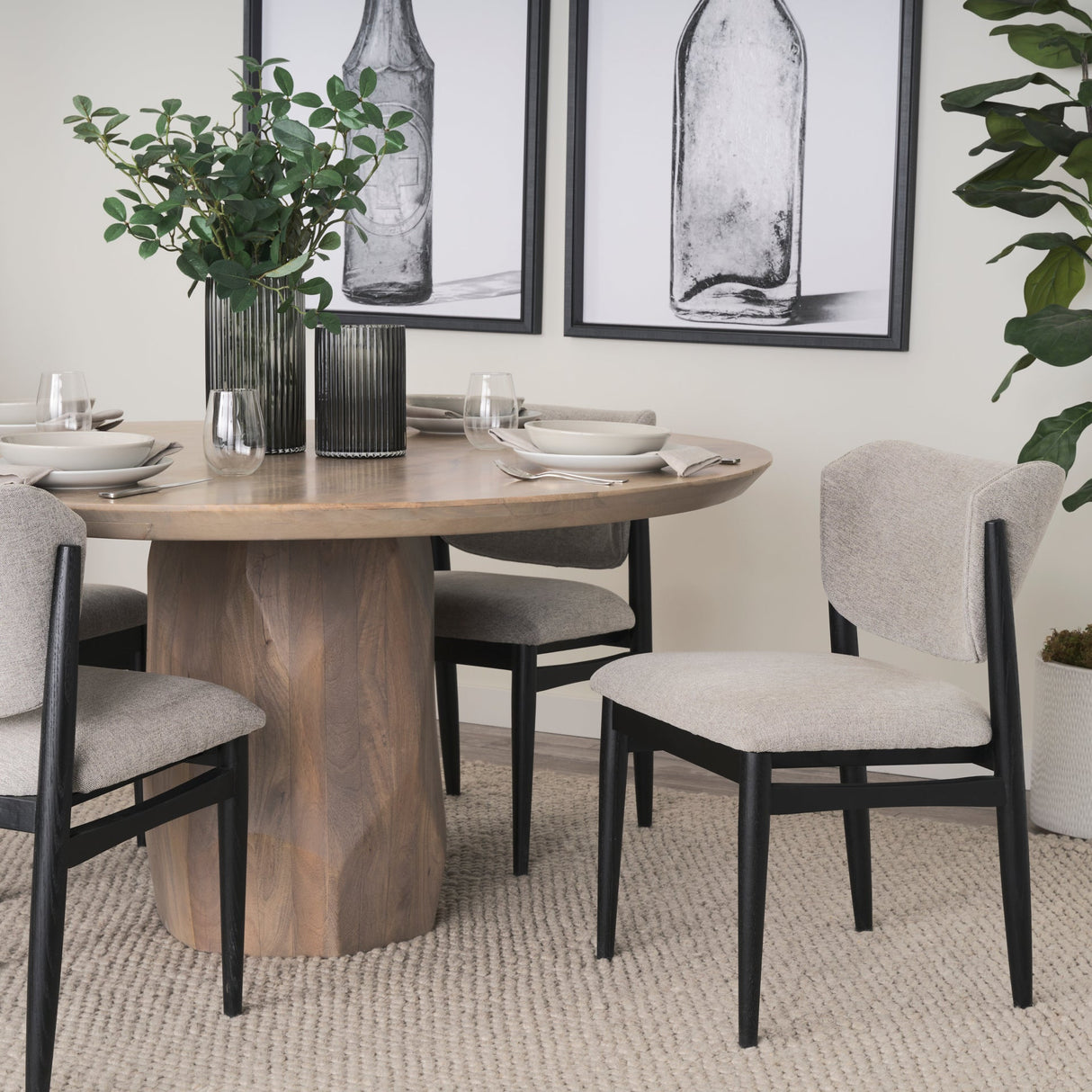 Cline 20.9L x 23.0W x 31.9H Gray Fabric W/Black Wood Dining Chair, Set of 2 by Mercana at Eve Furniture
