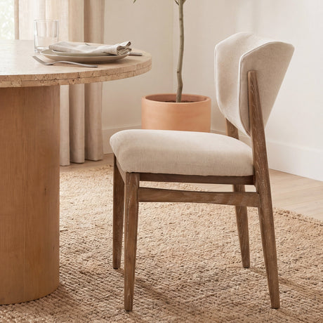Cline Cream Fabric Upholstered and Light Brown Wood Dining Chair, Set of 2 by Mercana at Eve Furniture
