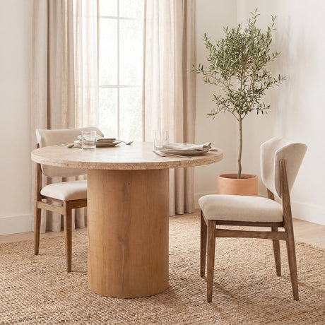 Cline Cream Fabric Upholstered and Light Brown Wood Dining Chair, Set of 2 by Mercana at Eve Furniture