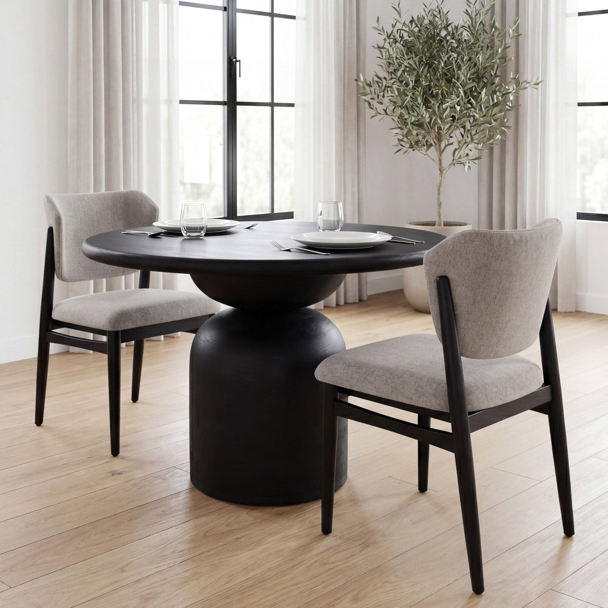 Cline Gray Fabric W/Black Wood Dining Chair, Set of 2 by Mercana at Eve Furniture