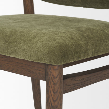 Cline Moss 008 Olive Fabric Upholstered and Brown Wood Dining Chair, Set of 2 by Mercana at Eve Furniture