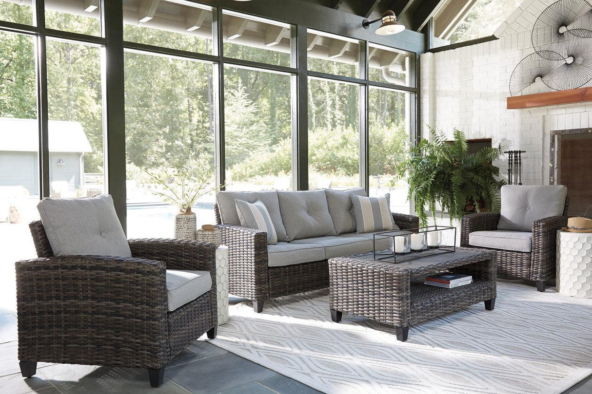 Cloverbrooke Gray 4-Piece Outdoor Conversation Set by Ashley at Eve Furniture