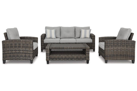 Cloverbrooke Gray 4-Piece Outdoor Conversation Set by Ashley at Eve Furniture