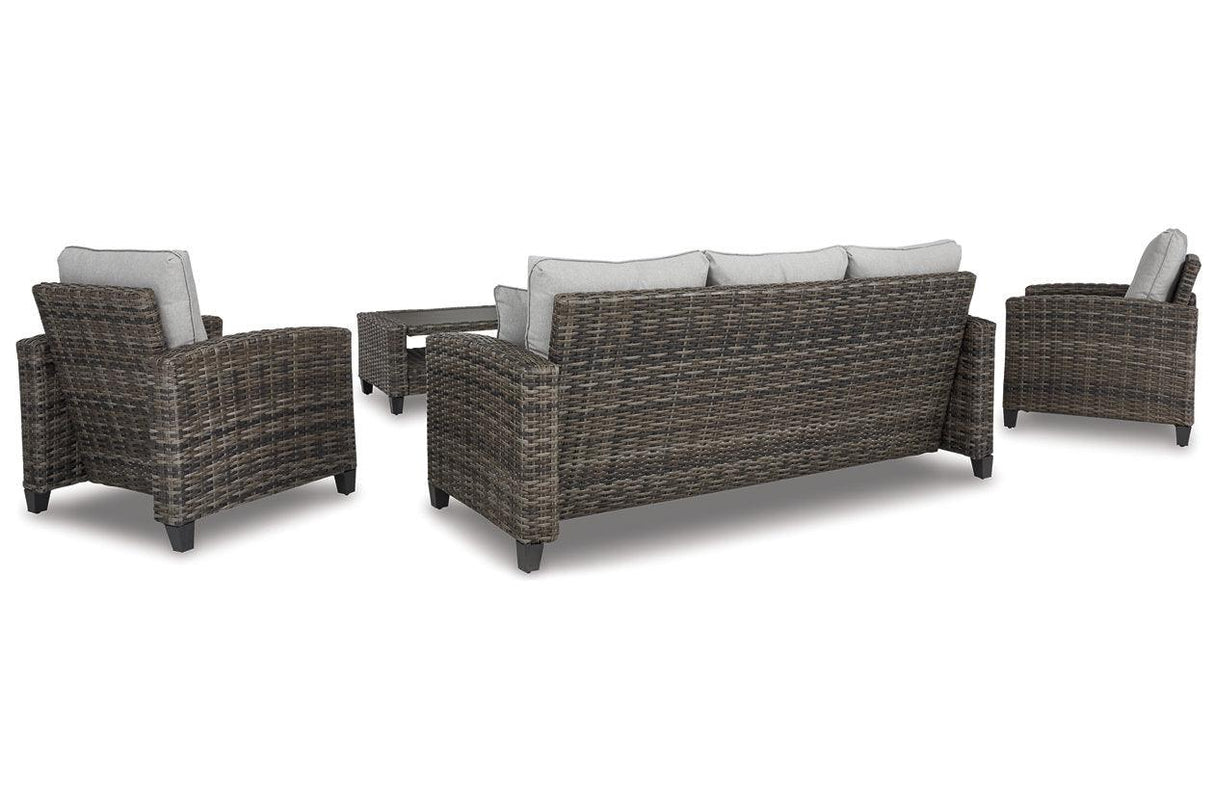 Cloverbrooke Gray 4-Piece Outdoor Conversation Set by Ashley at Eve Furniture