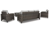 Cloverbrooke Gray 4-Piece Outdoor Conversation Set by Ashley at Eve Furniture