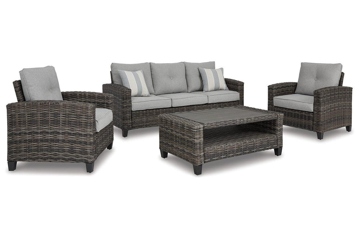 Cloverbrooke Gray 4-Piece Outdoor Conversation Set by Ashley at Eve Furniture