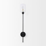 Clyde Matte Black W/Glass Round Wall Sconce by Mercana at Eve Furniture